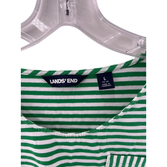 Lands' End Women's Green & White Striped Dress Size L 14-16 - Picture 2 of 5